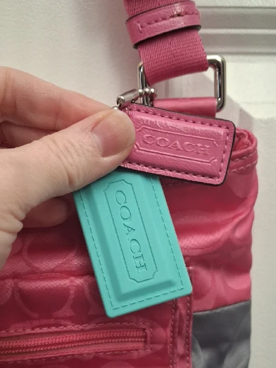 Coach Pink Signature Crossbody with Turquoise Tag - Picture 2 of 5